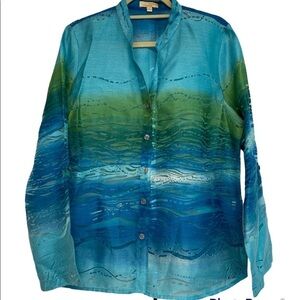 Choices blouse sheer button down adjustable length sleeves size large